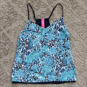 Lilly Pulitzer White and Navy Patterned Camisole